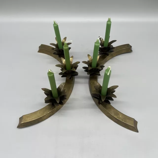 Pair Of Vintage Mid Century Modern Brass Brass Pineapple Candle Stick Holders