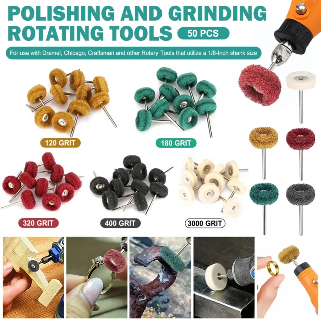 50X Abrasive Metal Polishing Buffing Wheel Burr Kit Set for Dremel Rotary Tool