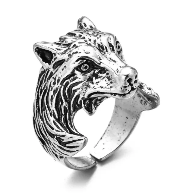 Retro Chinese Style Silver Plated Wolf Adjustable Ring Women Men Jewelry Gifts