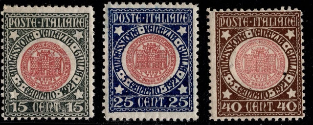 1921 Italy Sc #130-132 Venezia Giulia Reunion set, Mint H.R. - SCV $19.50