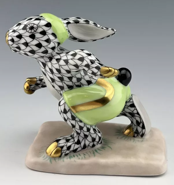 🦋 BRAND NEW HEREND Running Bunny Rabbit Black Fishnet Figurine ($440 Retail)