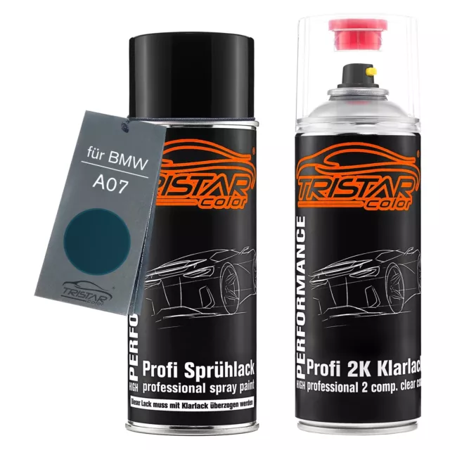 Autolack 2K Spraydosen Set für BMW A07 Mystikblau Metallic Basislack 2K Klarlack