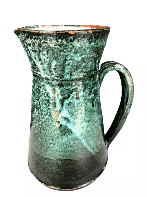 ancien pichet broc verseuse cruche terre cuite vert poterie email art populaire
