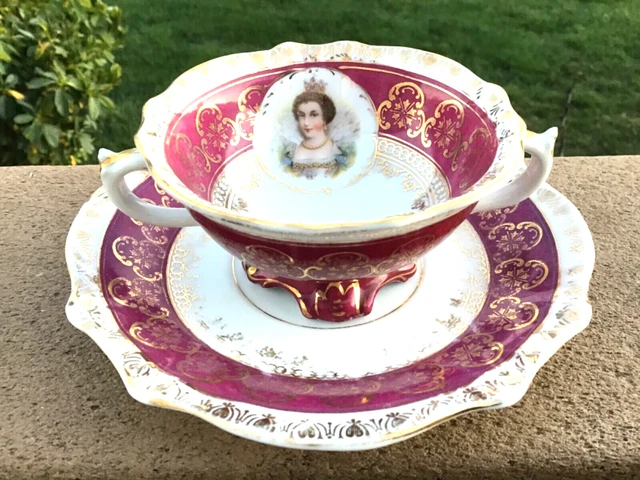 Platillo de taza de té Reina retrato Austria zurdos o diestros taza de doble mango