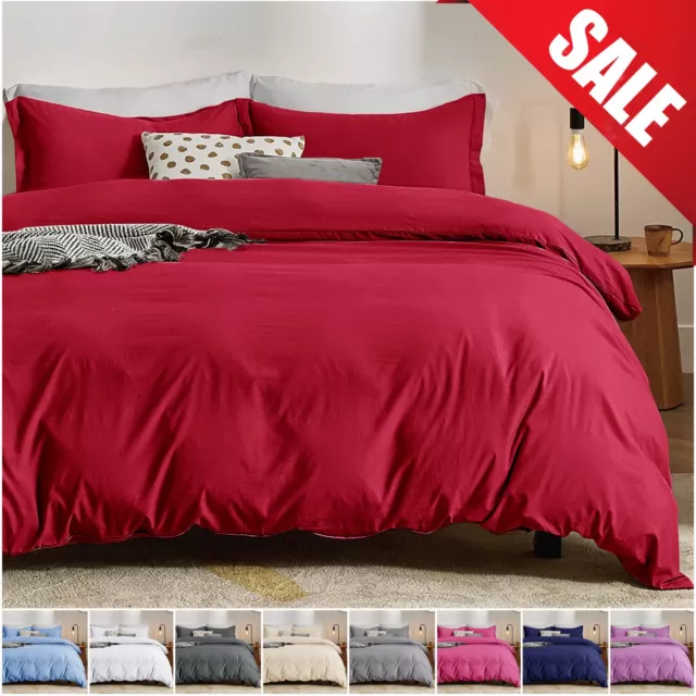 Plain Duvet Quilt Cover with Pillow Case Bedding Set Single Double King All Size