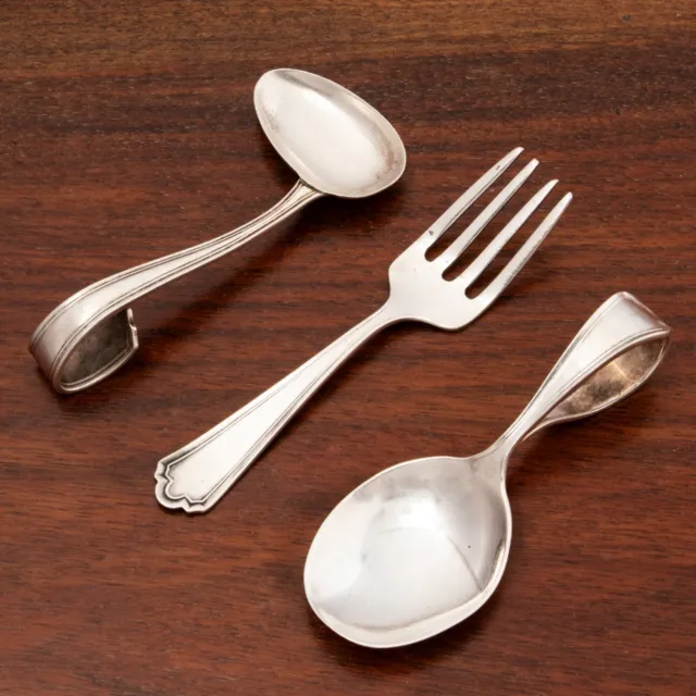 3 Webster Sterling Silver 3 Pc Baby Set Fork, Spoon, Left Handed Feeding Spoon