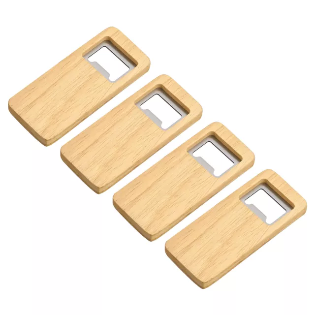 Bottle Opener, 4pcs Stainless Steel Square Beer Bottle Opener with Wooden Handle