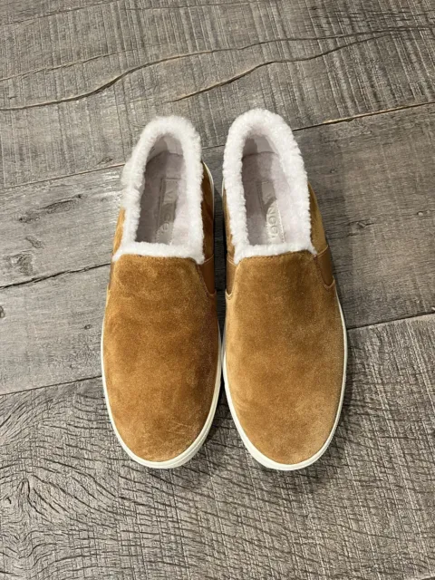 VINCE Blair Sneakers Caramel Suede Lamb Shearling Lined Slip On Size 6 US