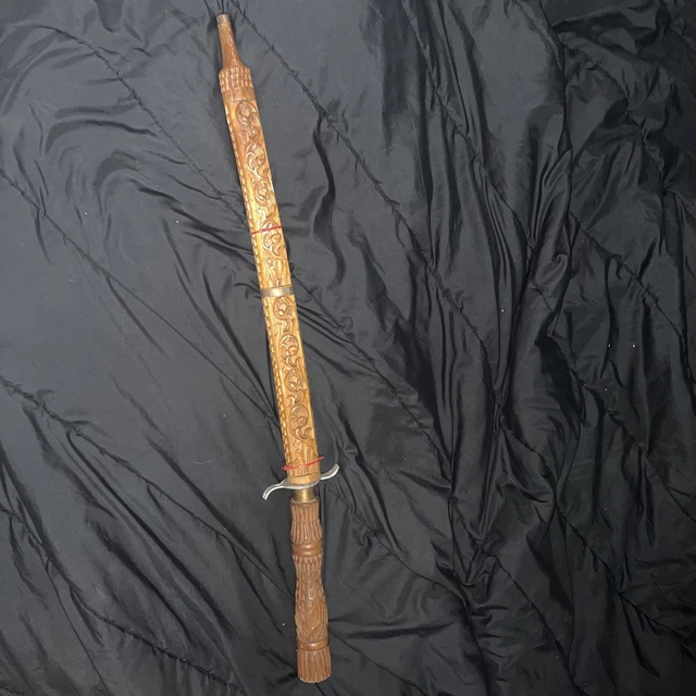 Vintage Rare Decorative Sword surrounded by Teak Wood Hand Carved Very Rare