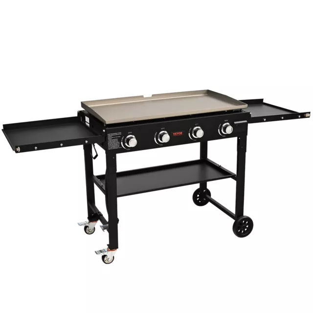 VEVOR 36" Outdoor Flat Top Gas Griddle Grill Propane BBQ Grill w/ Lid 4-Burner