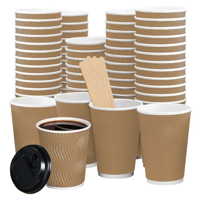 Disposable Coffee Cups with Lids Healthy Paper Takeaway 8OZ/12OZ/16OZ Bulk