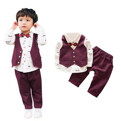 Toddler Kids Baby Boy Formal Suit Tuxedo Wedding Shirt+ Vest+Pants Outfit Set