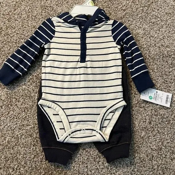 Carters Baby Boy 3M 3Months 2-Piece Hooded Top & Bottoms Set NEW