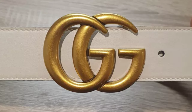 Authentic Gucci GG Wide Belt In White Leather - 90cm