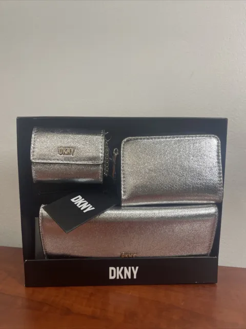 Dkny Lumen 3 Piece Wallet Set in Gift Box SILVER