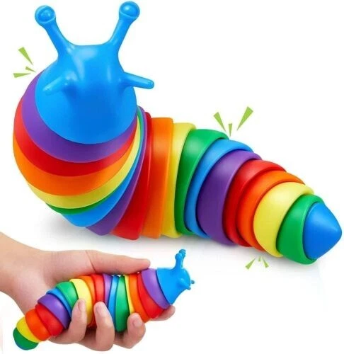 NEW Rainbow Fidget Slug Toy Anti Stress Sensory Articulated Anxiety Relief 7.5"