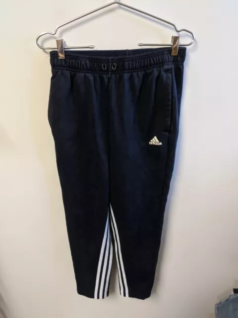 Adidas Pants Mens Small Navy Blue Polyester Three Stripe Tapered Fit Tracksuit