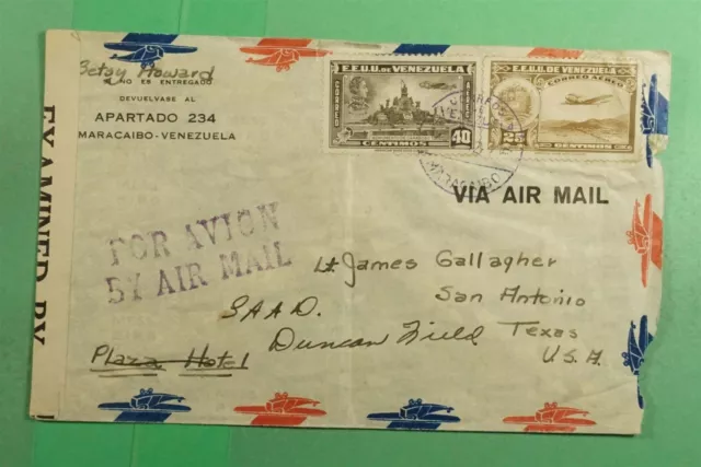 DR WHO 1942 VENEZUELA WWII CENSORED MARACAIBO AIRMAIL TO USA j91984