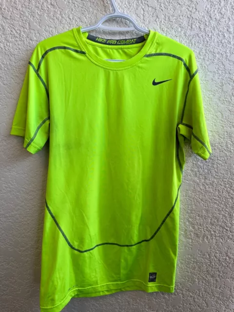 Nike Pro Combat Men's Athletic Shirt Sleeve Neon Green Size Medium