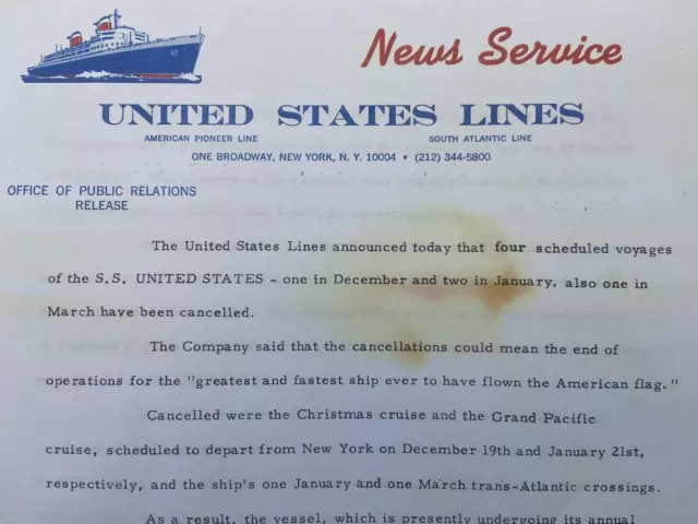 United States Lines - ss United States  - "Withdraw From Service" - 1969 2