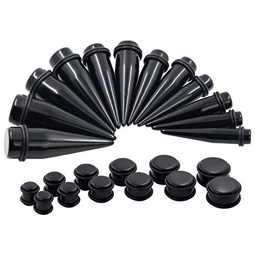24PC Big Gauges Kit Ear Stretching 00G-20mm Acrylic Taper Plug Tunnels Black