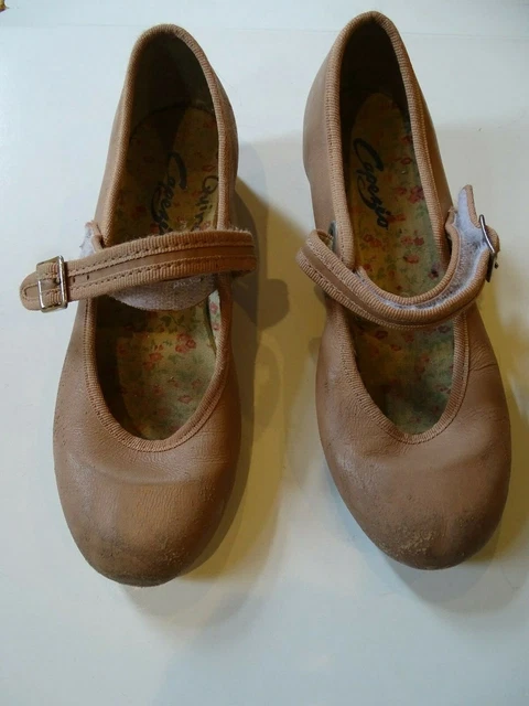 SUNTAN TAN CAPEZIO LEATHER MARY JANE TAP DANCE SHOES girls 13.5 M