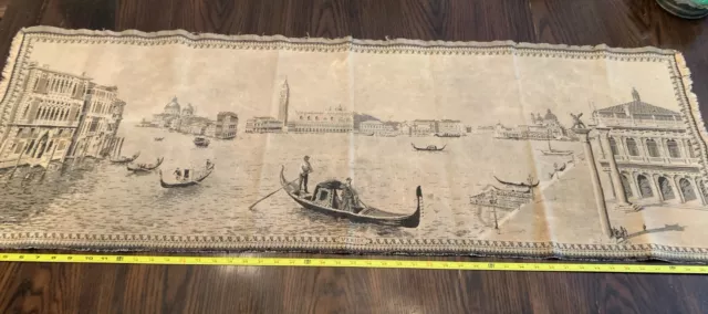 Antique tapestry Venise scene Venice Gondolas early 1800s 18"x 54" Cotton