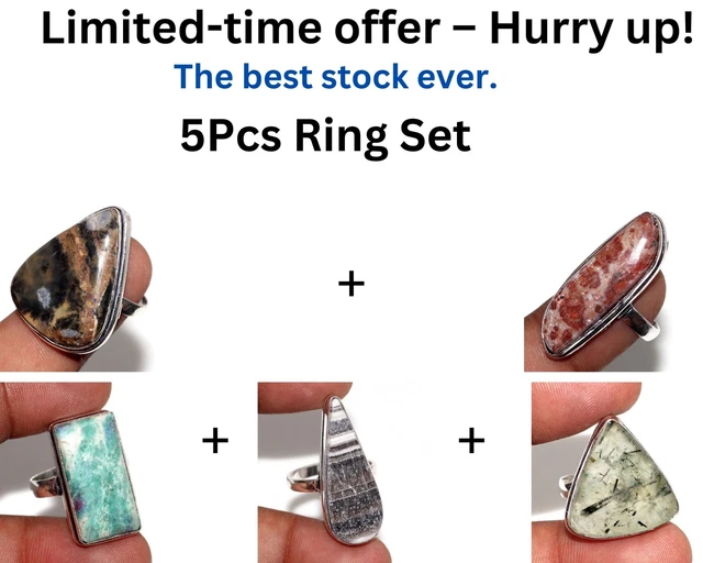Ocean Jasper Asteroid Zebra Calcite 5pcs Ring Combo Set 8-8-7.5-9.5-7 JW