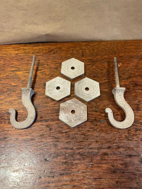 ANTIQUE Victorian Cast Iron Hanging Plant Hook Eastlake light fixture hooks PAIR