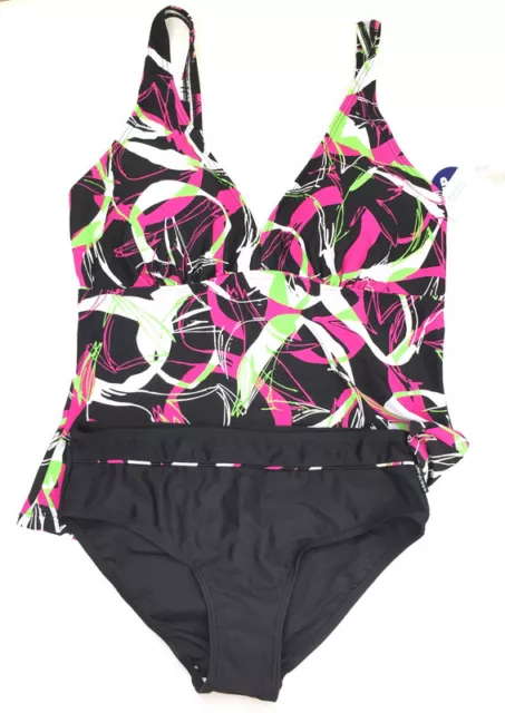 ELEMAR dames maillot de bain tankini, ensemble 2 pièces, piscine, noir et rose-b