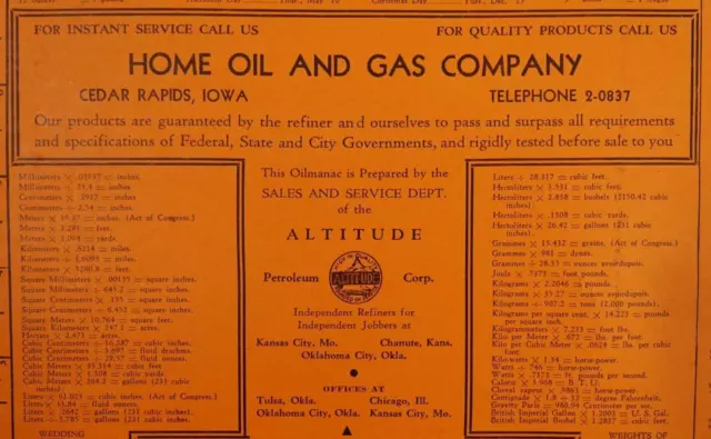 1934 Oilmanac Altitude Petroleum Corp Home Oil & Gas Co Cedar Rapids IA  C32C