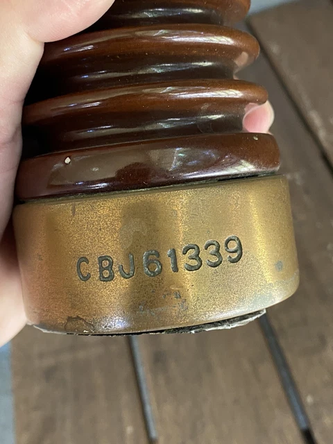 Rare Vintage Brass & Brown Porcelain High Voltage Insulator Steampunk Lab Prop 4