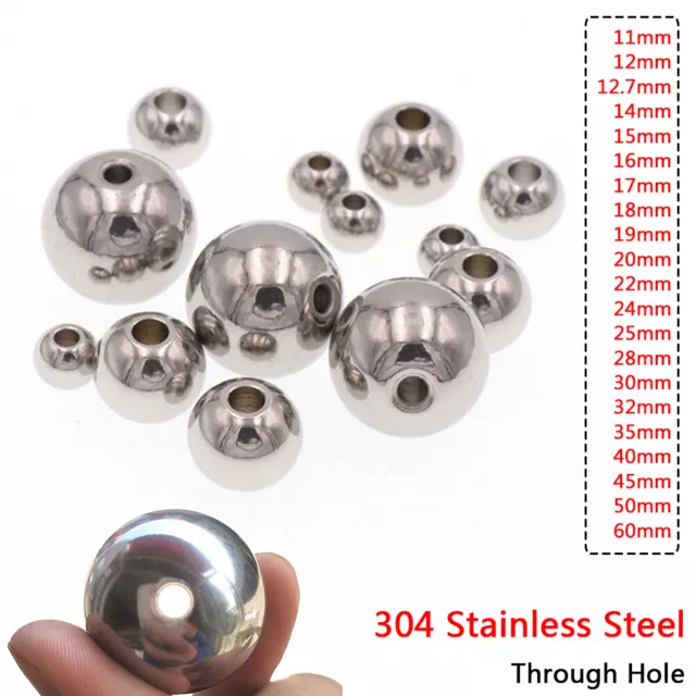 Dia 11mm ~ 60mm Solid 304 Stainless Steel Bead Through Hole Crafts Ball Sphere