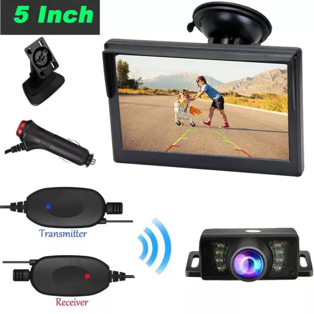 Wireless Car Rear View Kit 5" LCD Monitor +HD IR Night Vision Reversing Camera