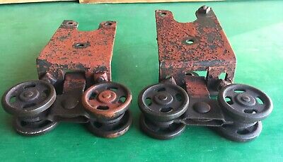 Antique Pair BARN DOOR ROLLERS OLD TROLLEY WHEELS RARE STYLE 2