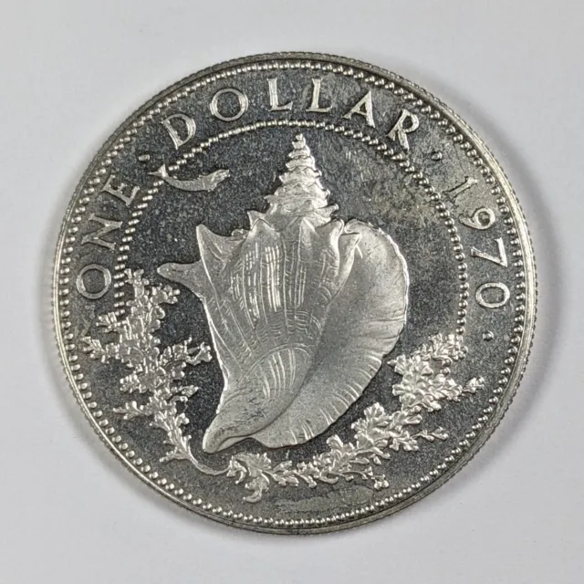 1970 Bahama Islands 1 Dollar .800 Fine Silver .4666 Ounce UNC