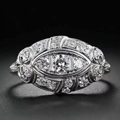 1Ct Round Cut Moissanite Art Deco 925 Sterling Silver Anniversary Ring For Her