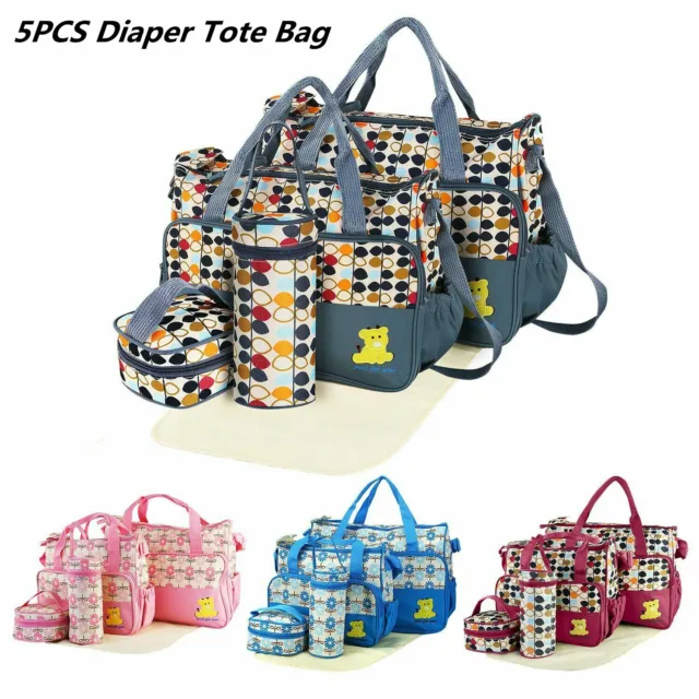 Diaper Bag Tote 5 Piece Set Wipes Pocket Dirty Nappy Diaper Pouch Changing Pad