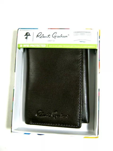 Robert Graham Men's Brown Leather Trifold Wallet Double Bill New $78