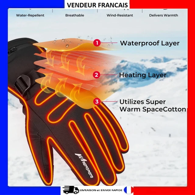 Gants Moto Chauffants Rechargeable Batterie Lithium  Hiver Étanches Tactiles Ski