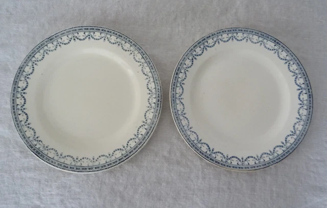 2 ASSIETTES plates Terre de Fer Salins 720323 frise bleue
