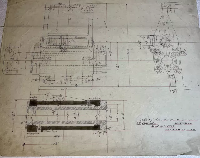 Ephemera Antique Vintage Original Engineering Drawing 134 Years Old! 1889  