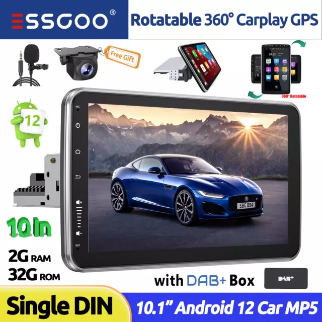 DAB+ GPS+ Single 1 Din 10" Android12 Car Stereo Head Unit Rotatable Touch Screen