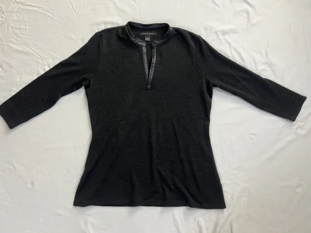 Ralph Lauren Wool Calf Leather Trim Womens XL Black Label Mandarin Tunic Top