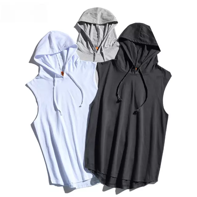 Men Hooded Vest Tank Top Sleeveless Sweatshirt Hoody Sportswear Running Fitness