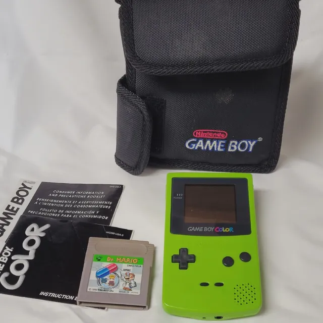 Nintendo GameBoy Color CGB-001 Kiwi Lime Green Tested Authentic CASE DR MARIO