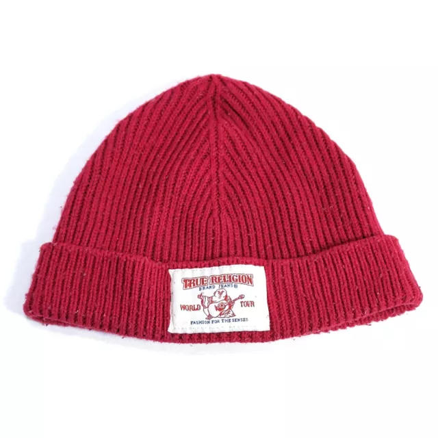 True Religion Authentic Patch Red Beanie Snow Hat