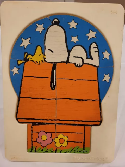 Vintage Fisher Price Wooden Puzzle Snoopy and Woodstock 594 Made in Belgium 1965