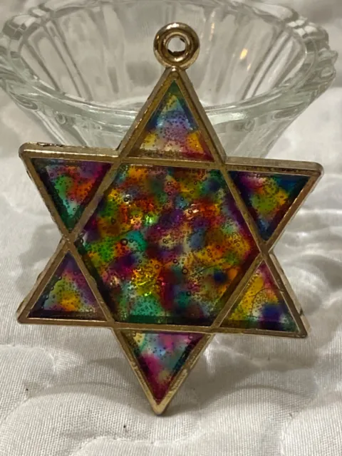 Jewish Star of David stained glass look acrylic Suncatcher 3” H