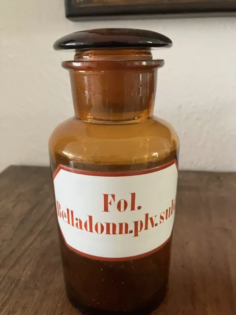 altes Apothekengefäß Folia BELLADONNA Standgefäß mit Stopfen um 1900  APOTHEKE